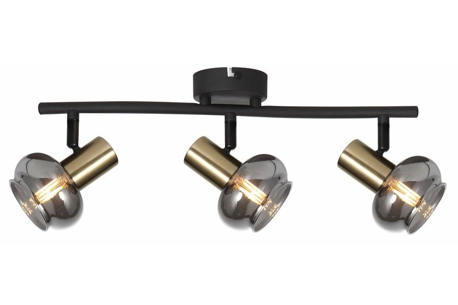 Plafoniera Lauree metallo nero/oro 3 luci fumé E14