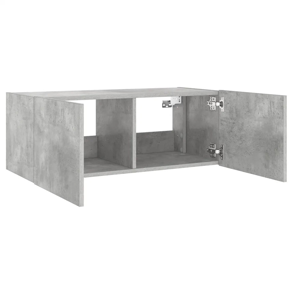 Mobile TV a Parete con Luci LED-Mobile TV a Muro Grigio Cemento 80x35x31 cm