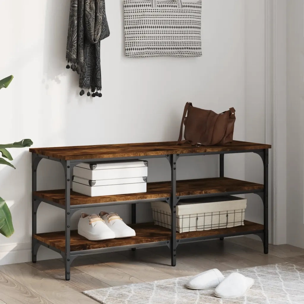 Panca Porta Scarpe-Sgabello-Panca Scarpiera Rovere Fumo 100x38,5x49cm Legno Multistrato