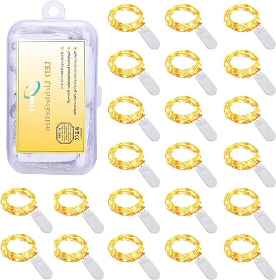 Illuminazione di Natale a Batterie 22 Stuks Filo di Rame 1 M 10 Led Caldo Bianco - Camera da Letto Festa Matrimonio Giardino Decorazione Interna e Esterna