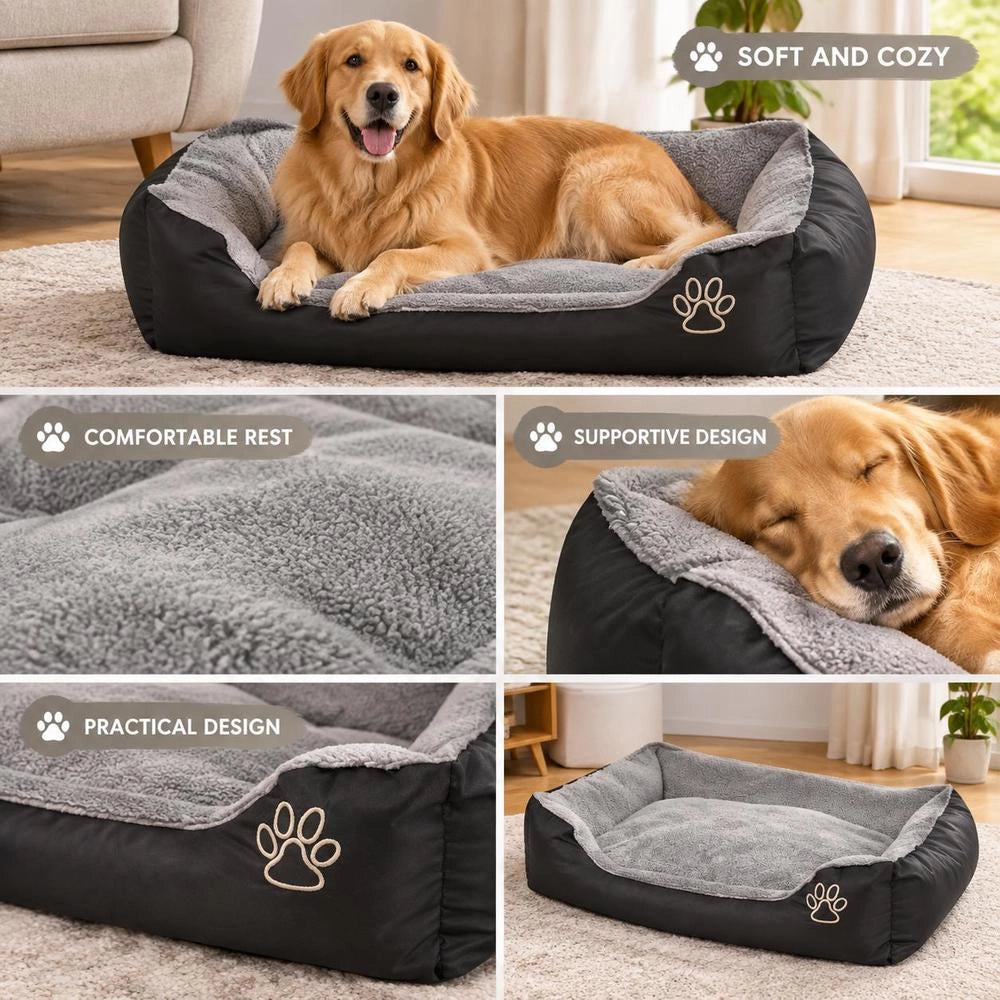 Dog Bed With Padded Cushion, Size L, Black