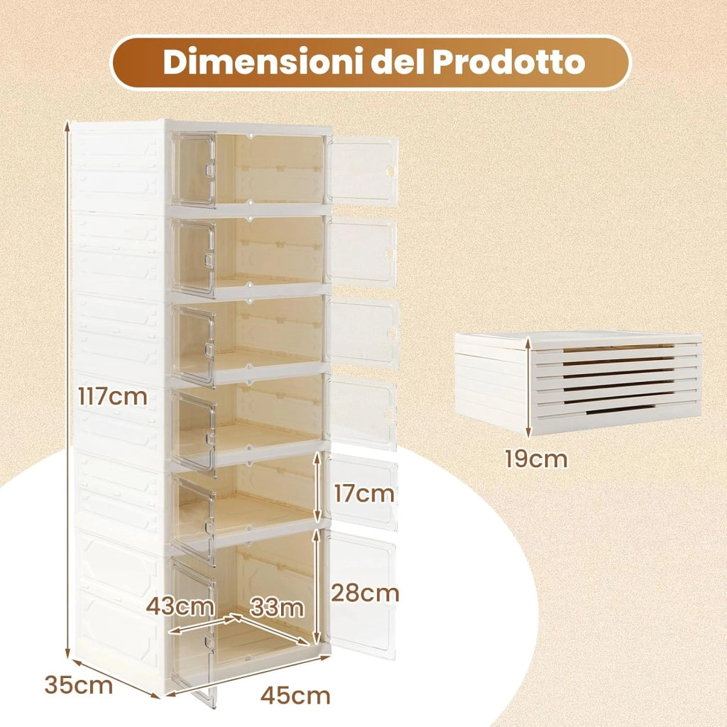 Scatole per Scarpe, Portascarpe Pieghevole per 12 Paia con Porta Magnetica Trasparente, Scarpiera per Ingresso Camera da Letto, 45x35x117 cm