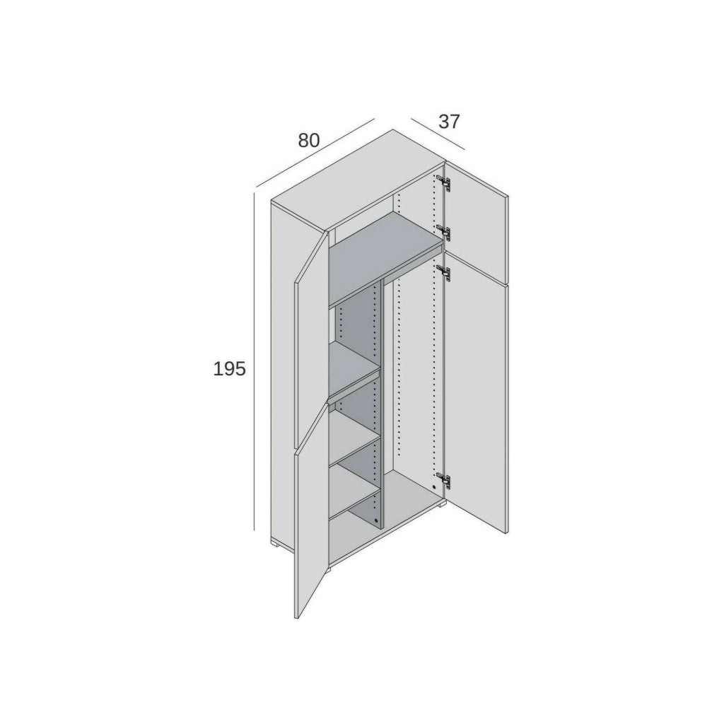 Attiniaro, Armadio Multiuso Grande 6 Ripiani Made in Italy, 80x195h cm Bianco