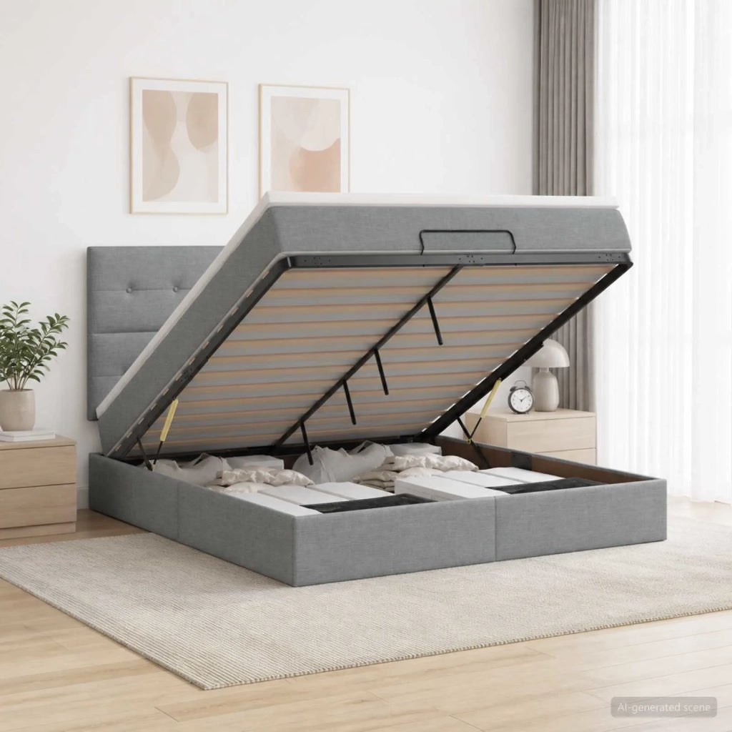 Letto Ottomano con Materasso e LED Grigio Chiaro 160 x 200 cm 3458083