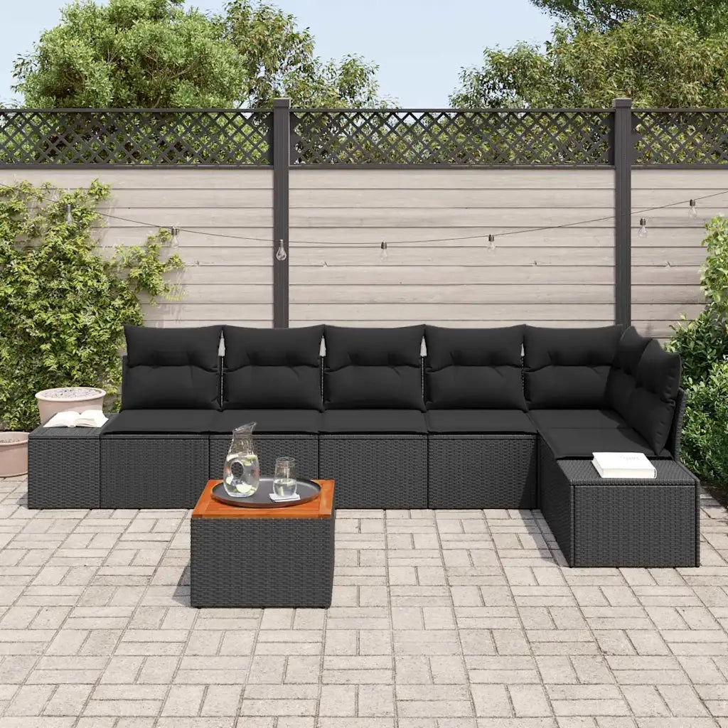 Set Divano da Giardino con archiviazione 7 pcs Nero polyrattan