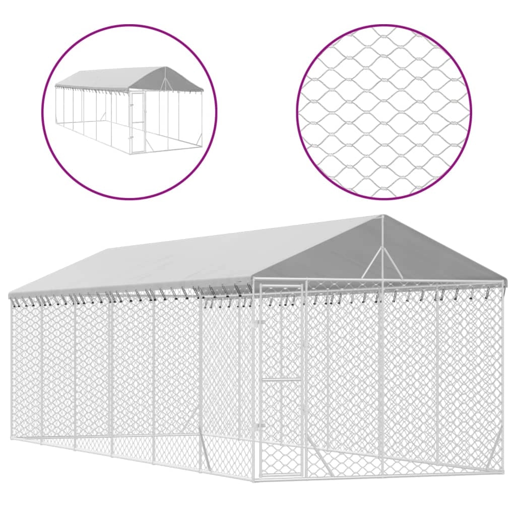 Cuccia/gabbia/recinto/zaino per animali da esterno con tetto argentato 3 x 9 x 2,5 m Argento 02_0041903