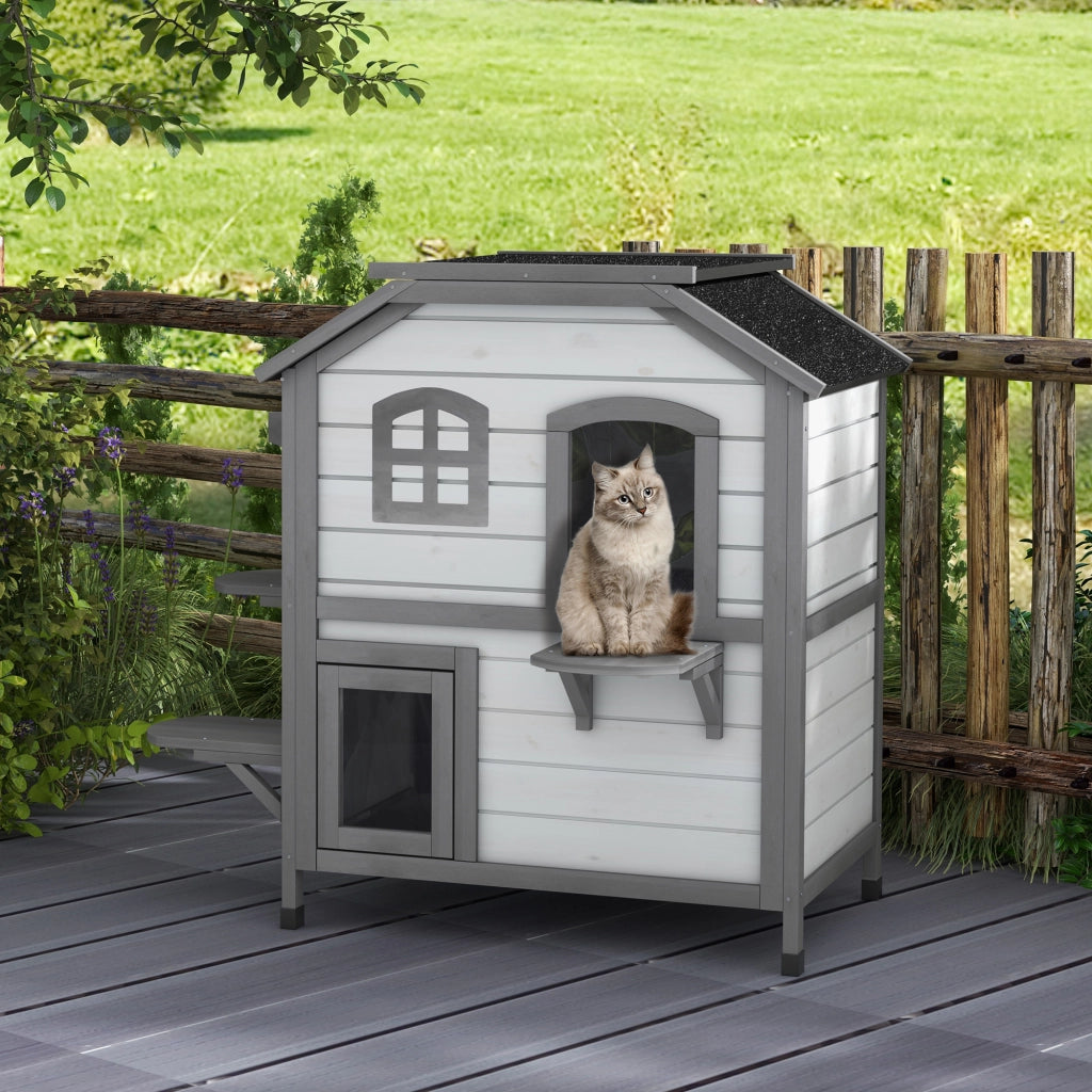 Casetta per Gatti 2 Piani ¨C Zephmum ¨C 99.5x76x91 Bianco Grigio