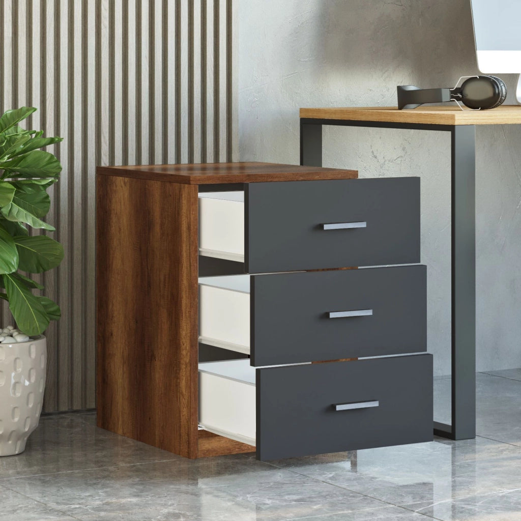 Trecate, Cassettiera 3 Cassetti, 45x47x62h cm Nero Antracite