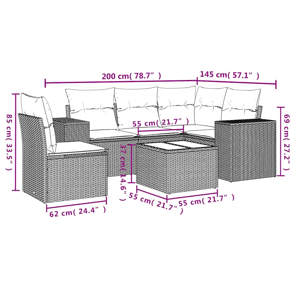 Set Divani da Giardino 6 pz con Cuscini Marrone in Polyrattan 3222583