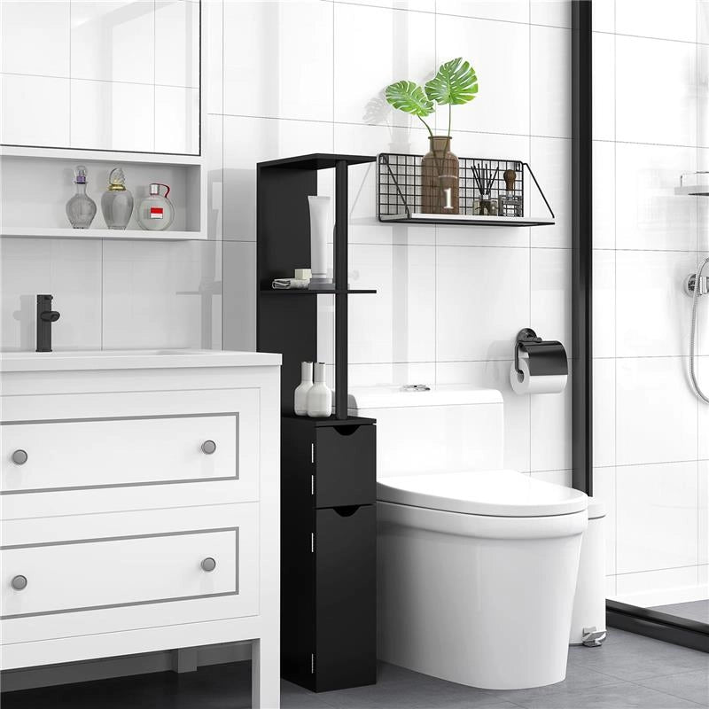 COLONNA BAGNO CON 2 RIPIANI E 2 ARMADIETTI MOBILE ALTO SALVASPAZIO 15.2X29.8X118 CM NERO
