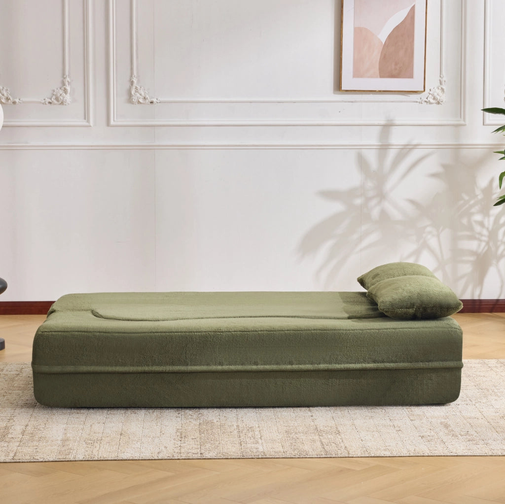 Divano letto 180x110x70 cm verde in schiuma， senza montaggio， 2 cuscini
