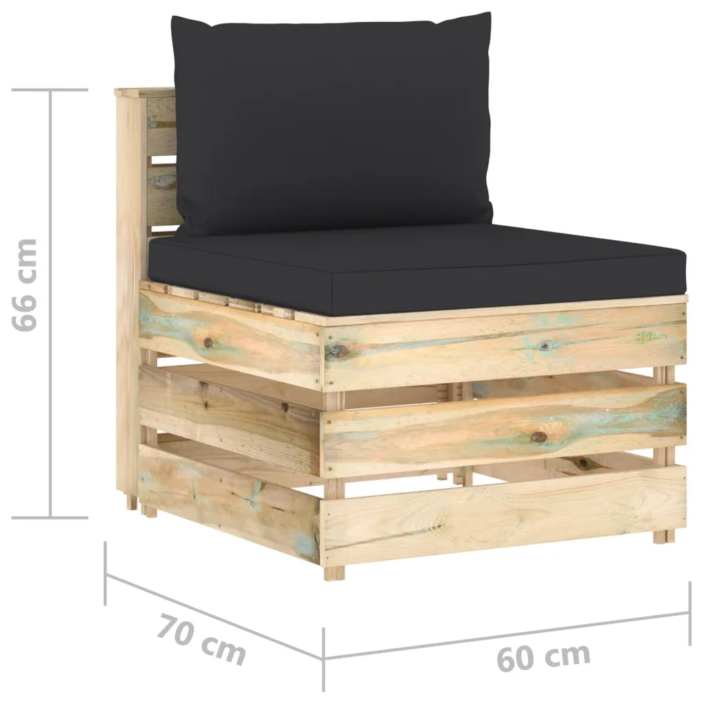 Divano Centrale Modulare con Cuscini in Legno Impregnato Verde 3074514
