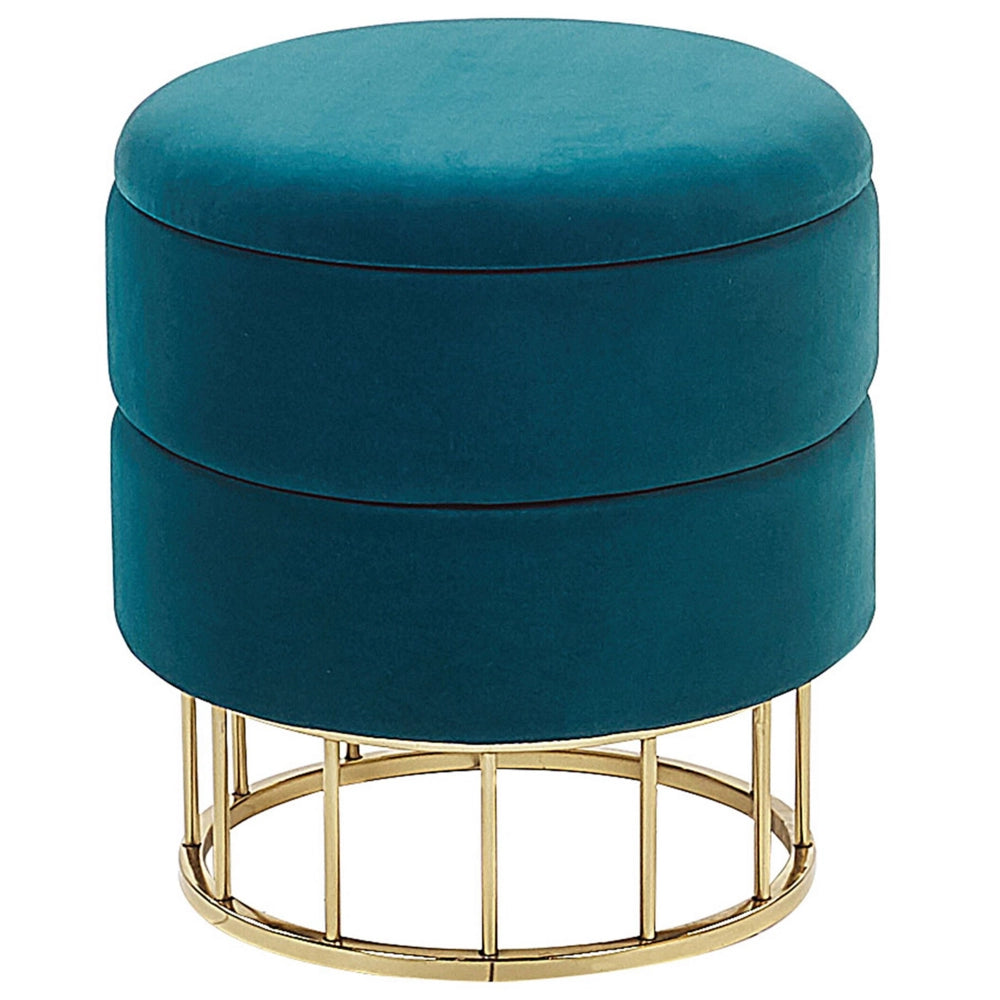 Pouf contenitore Rivestimento in velluto di poliestere blu turchese Base dorata Accessori per soggiorno dal design glamour