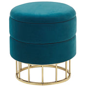 Pouf contenitore Rivestimento in velluto di poliestere blu turchese Base dorata Accessori per soggiorno dal design glamour