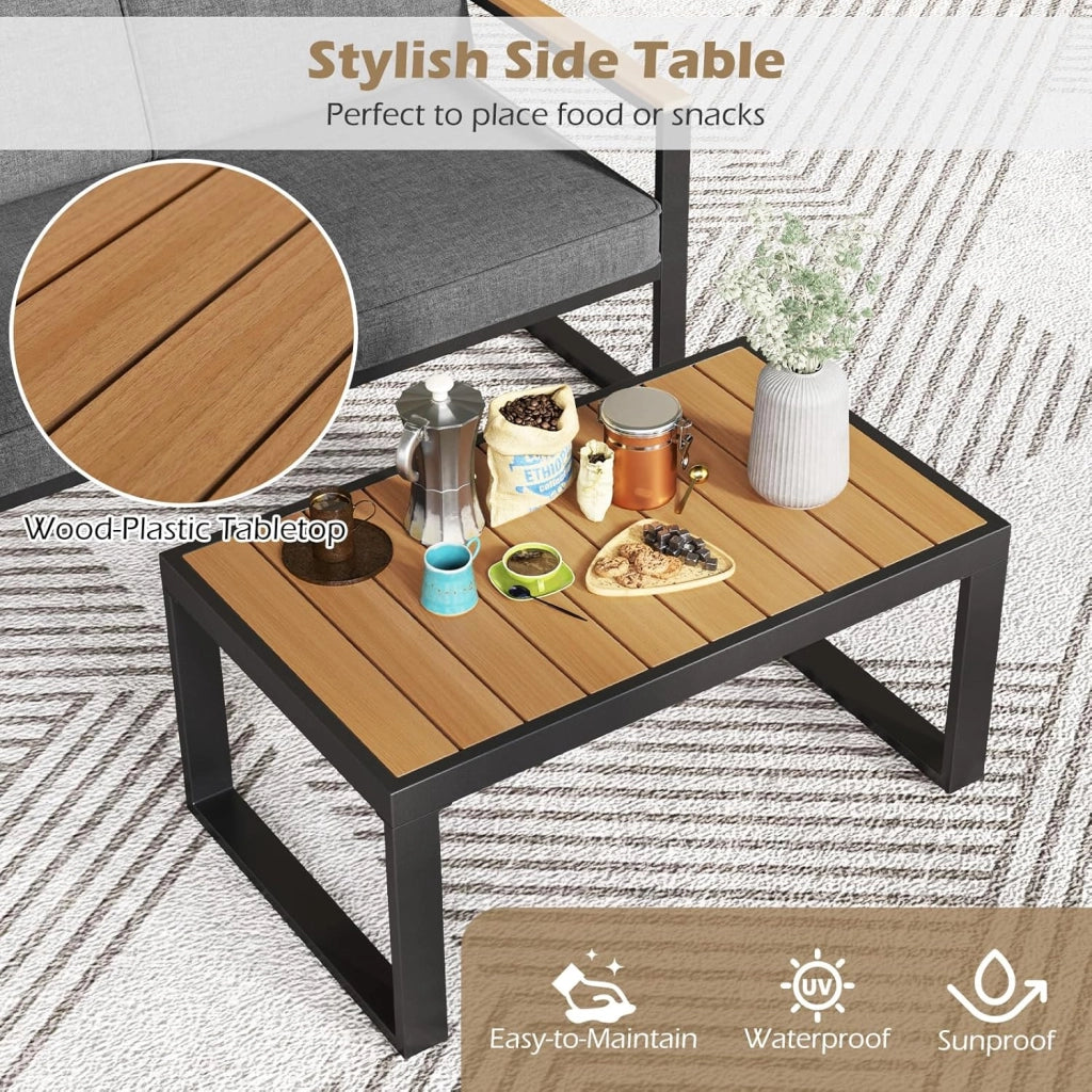 Set di mobili da giardino da balcone, resistente alle intemperie, con telaio in alluminio, set da 2 posti, divano e tavolino da caffè, con cuscino, set da balcone per 2 persone, set da