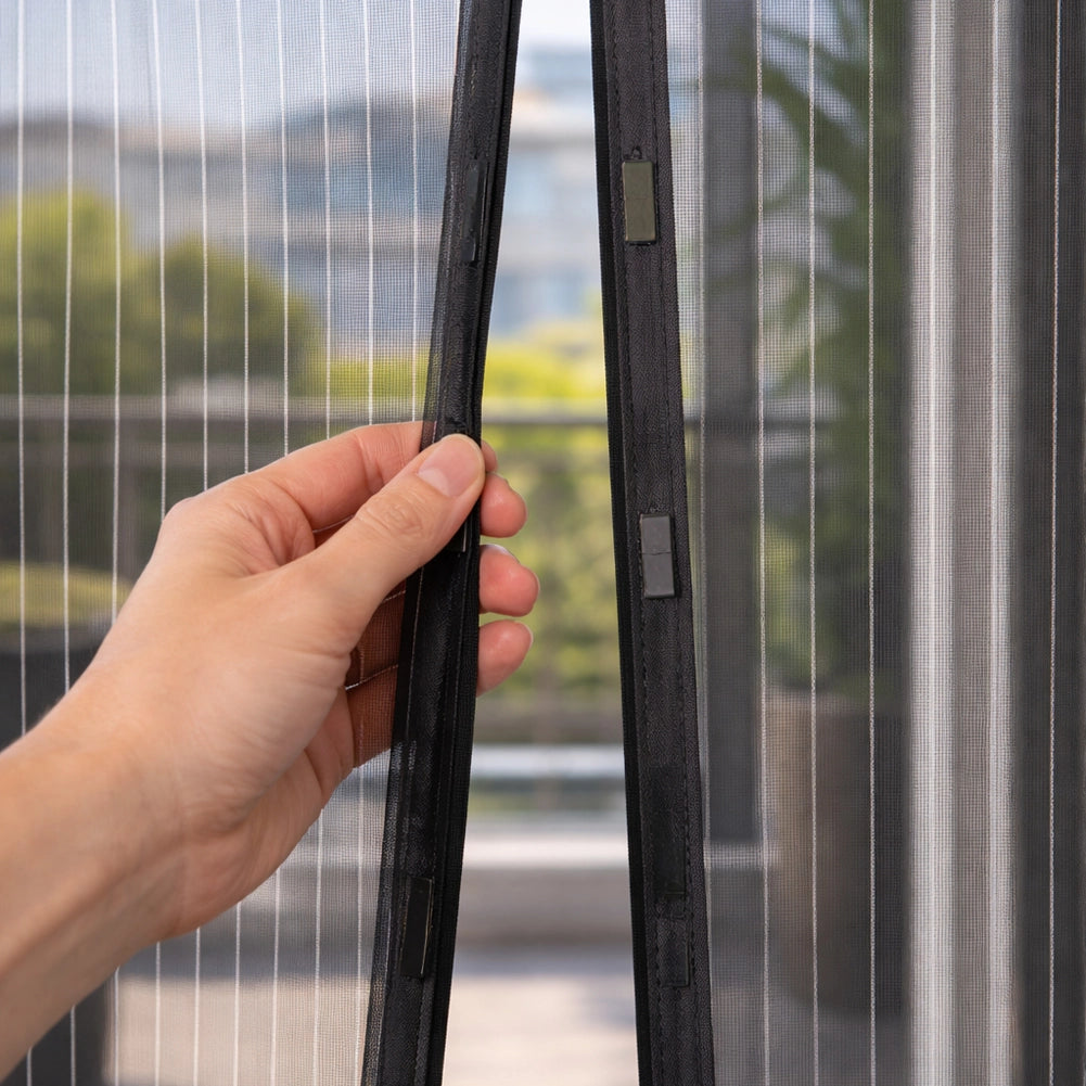 Zanzariera Magnetica 120x210 cm Rigata Tenda Anti Zanzare Insetti per Porta in Poliestere Nero
