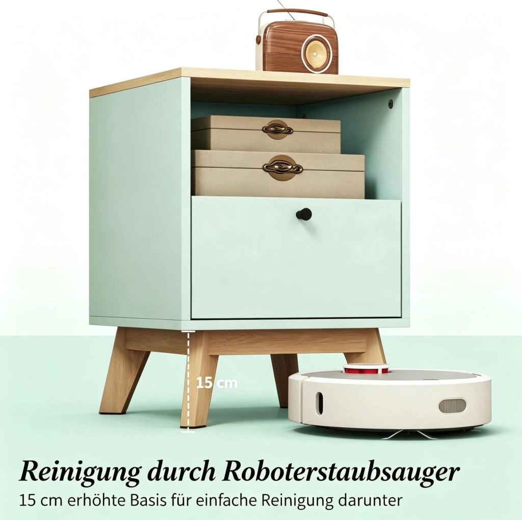Set di 2 comodini con cassetto e vano aperto; 40 x 40 x 55 cm; MDF verde chiaro