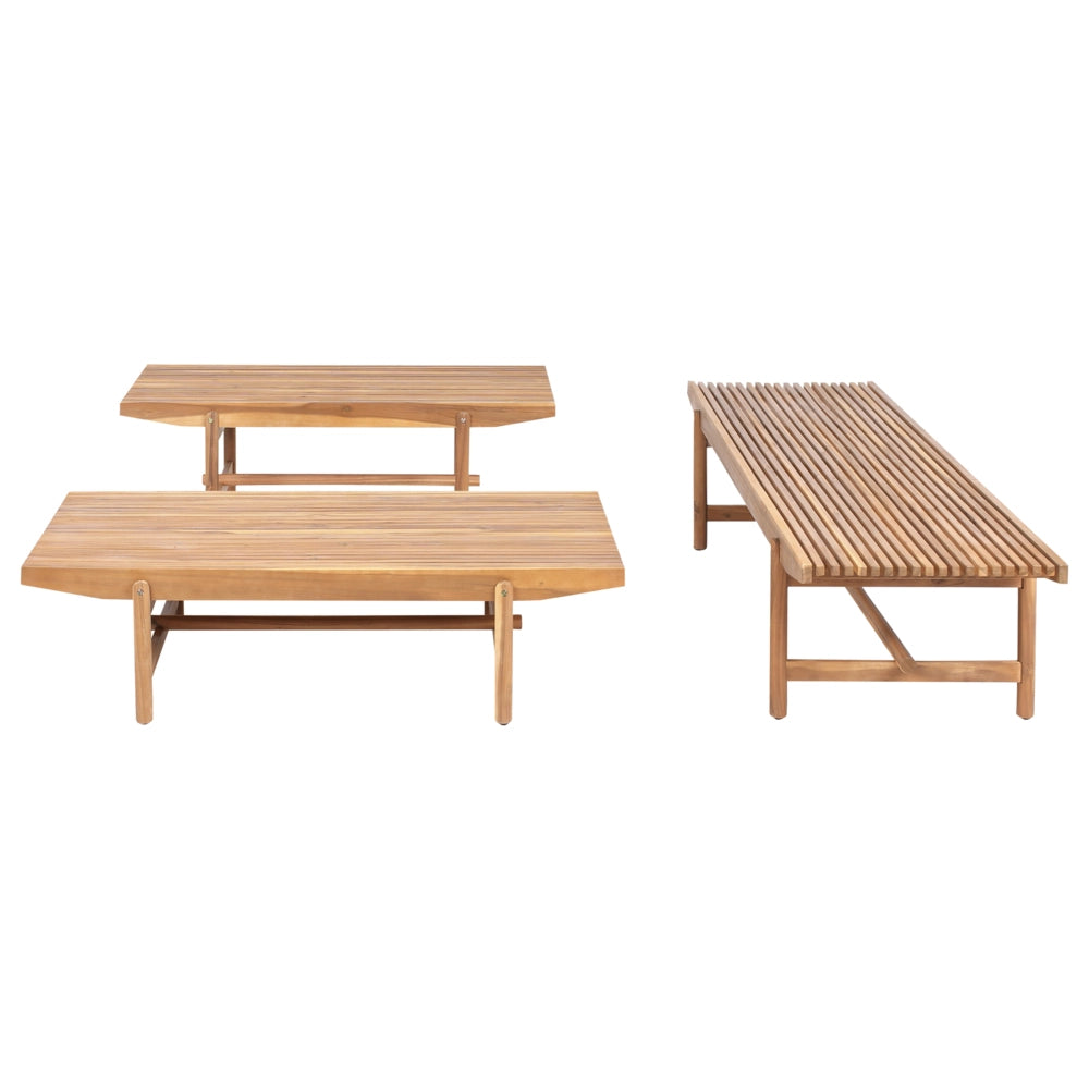 Set di divani da giardino Cuscini bianco sporco Legno di acacia Rustico per esterni 3 posti con tavolino
