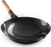 Wok in Carbon Staal con Manico in Legno e Acciaio - 335 cm Base Circolare