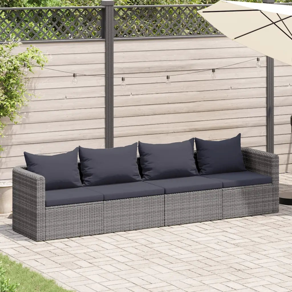 Set Divani da Giardino 4 pz con Cuscini Grigio in Polyrattan cod mxl 73947