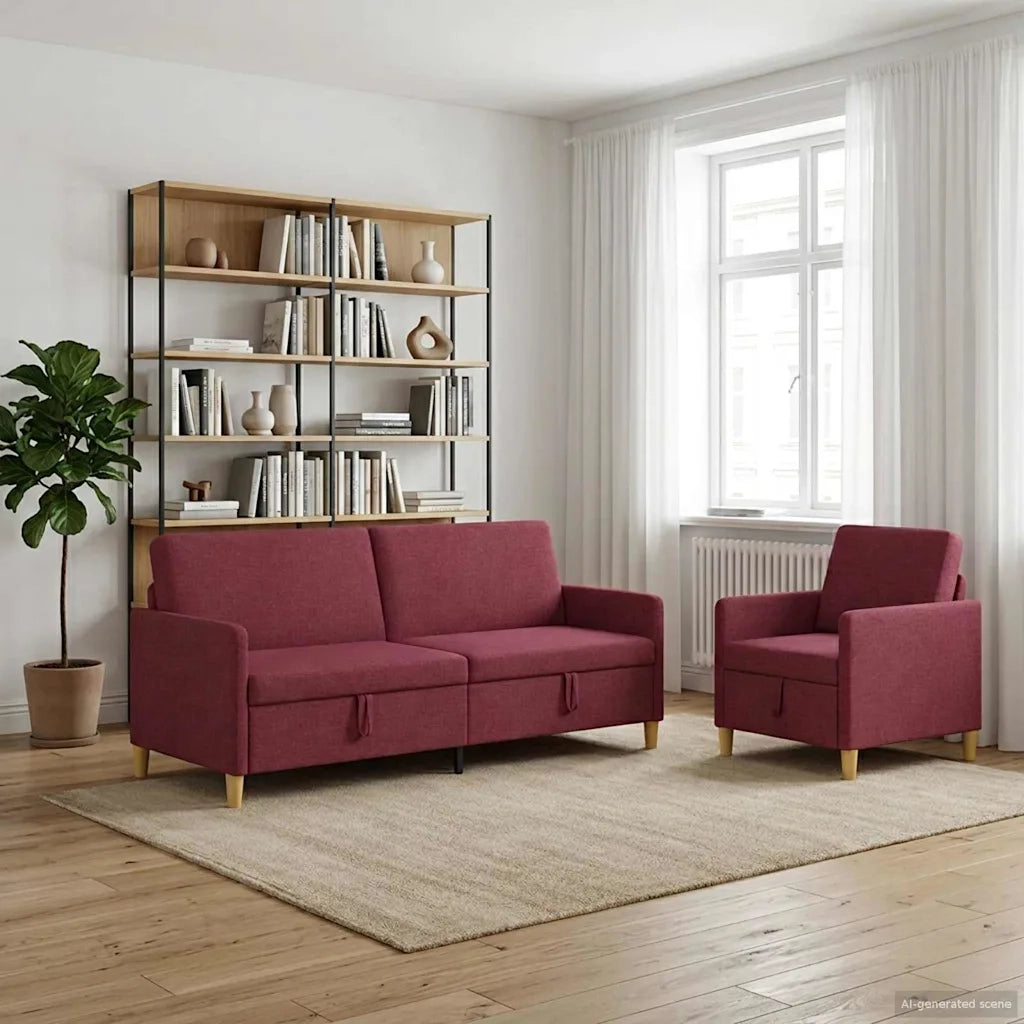 Set di Divani con Storage 2 pz Rosso Vino Poliestere 3429235