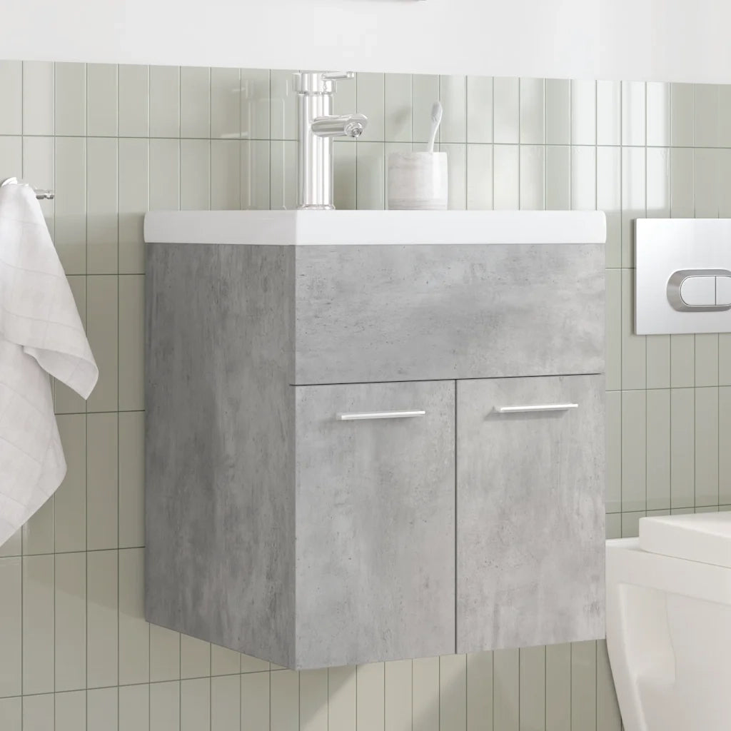 Mobile da Bagno con Lavabo Integrato e Rubinetto-Armadietto da bagno con Lavandino Grigio Cemento 338021