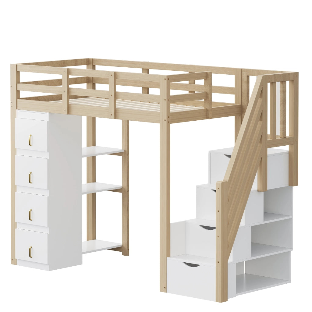 Letto a castello in legno naturale con cassettoni funzione contenitore 90x200 cm