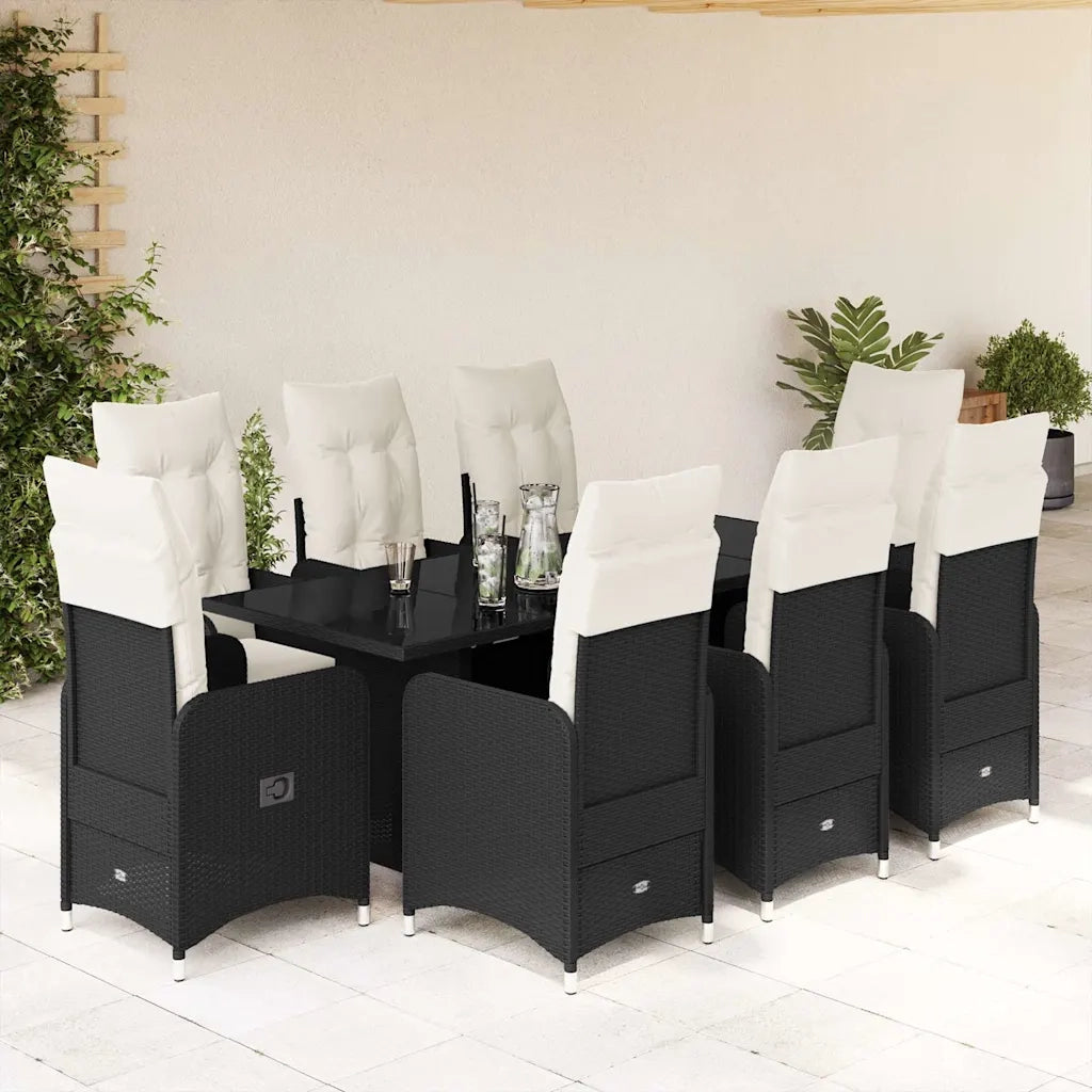 Set BistrÃ² da Giardino 9 pz con Cuscini in Polyrattan Nero