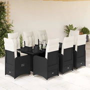 Set BistrÃ² da Giardino 9 pz con Cuscini in Polyrattan Nero