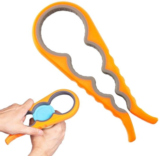 Apri bottiglie multifunzionale - Flessenopener - Utensile per cucina e bar - Colore arancione - Apri bocchette in acciaio - Qualità professionale