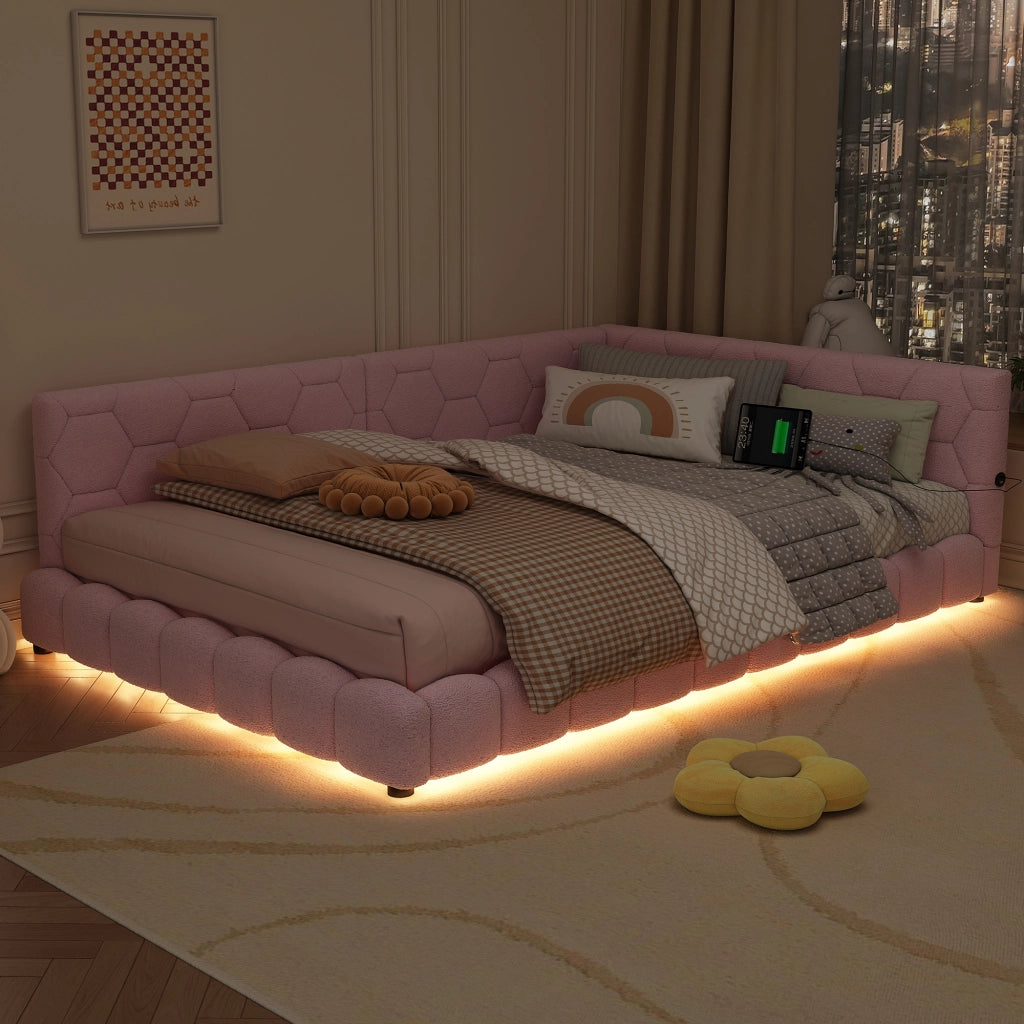 LETTO Divano letto 140x200 cm in velluto rosa con rete a doghe