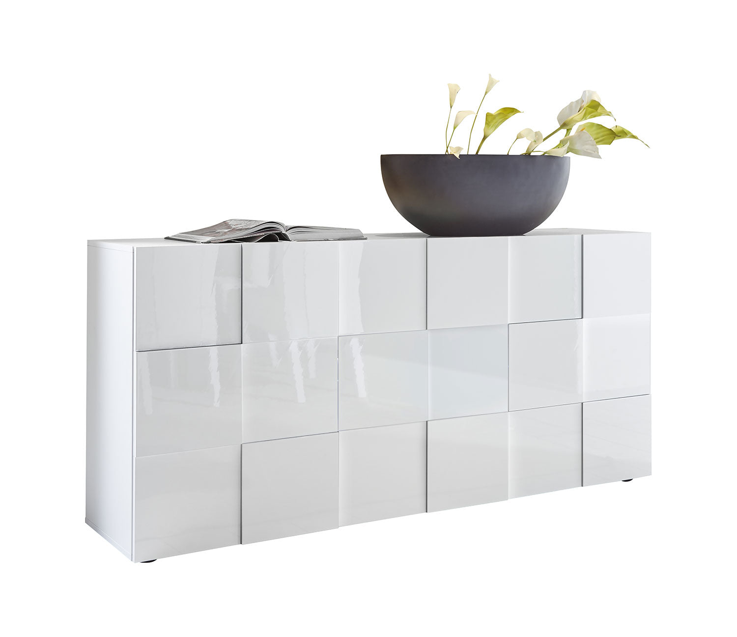 Madia Moderna 3 Ante Design a Scacchi Modello Dama 181x42x84 cm Bianco Lucido