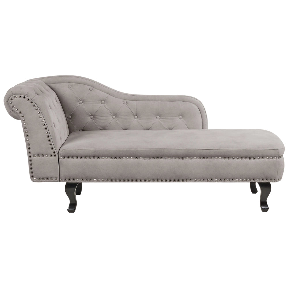 Chaise longue in velluto tortora versione sinistra Con Bottoni stile retrò