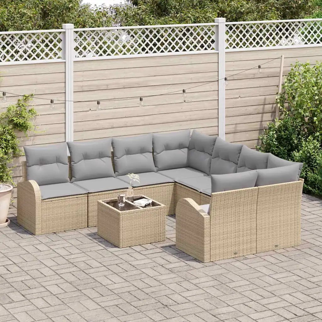 Set di divani con cuscino 9 pcs Beige e grigio polyrattan 3354649