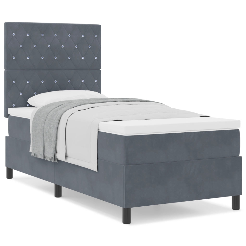 Letto Box Spring con Materasso Grigio Scuro 90x200 cm Velluto