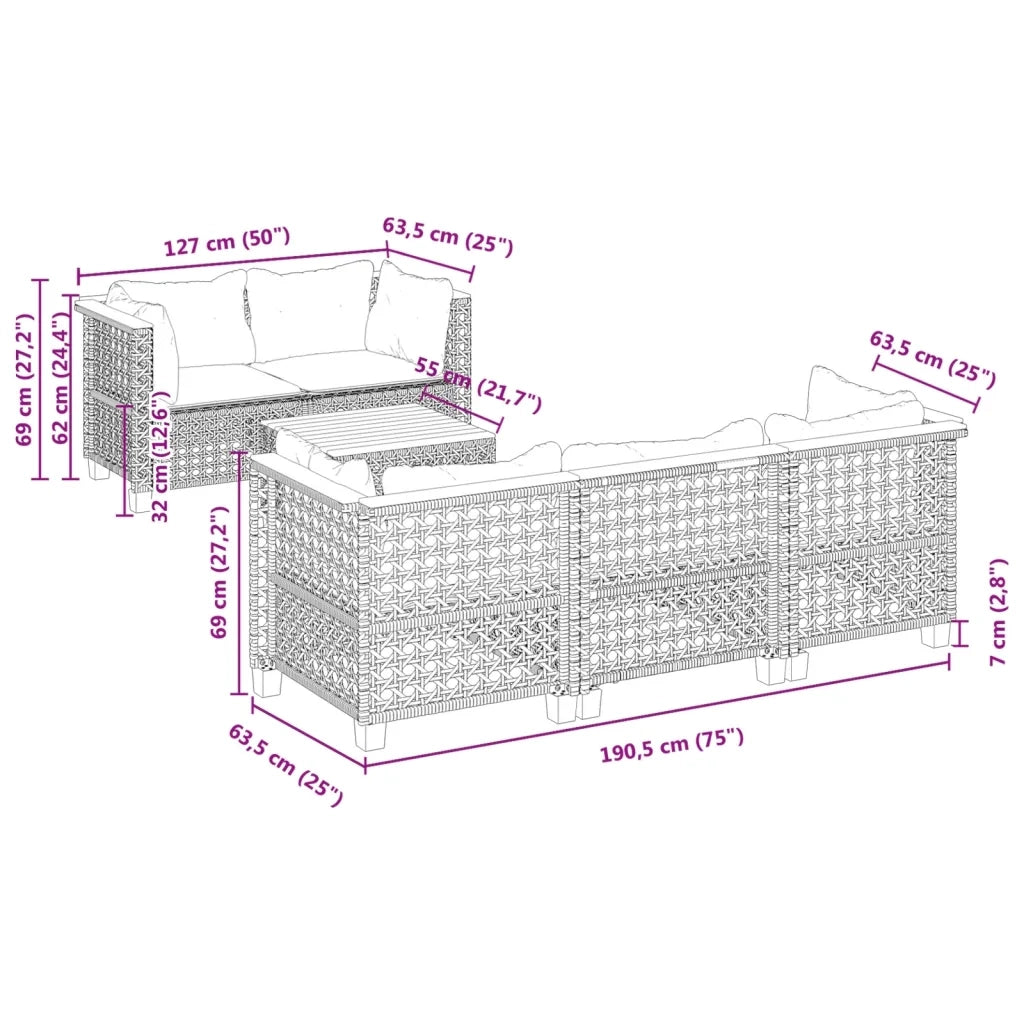 Set Divano da Giardino 6 pz con Cuscini Grigio in Polyrattan 3261735