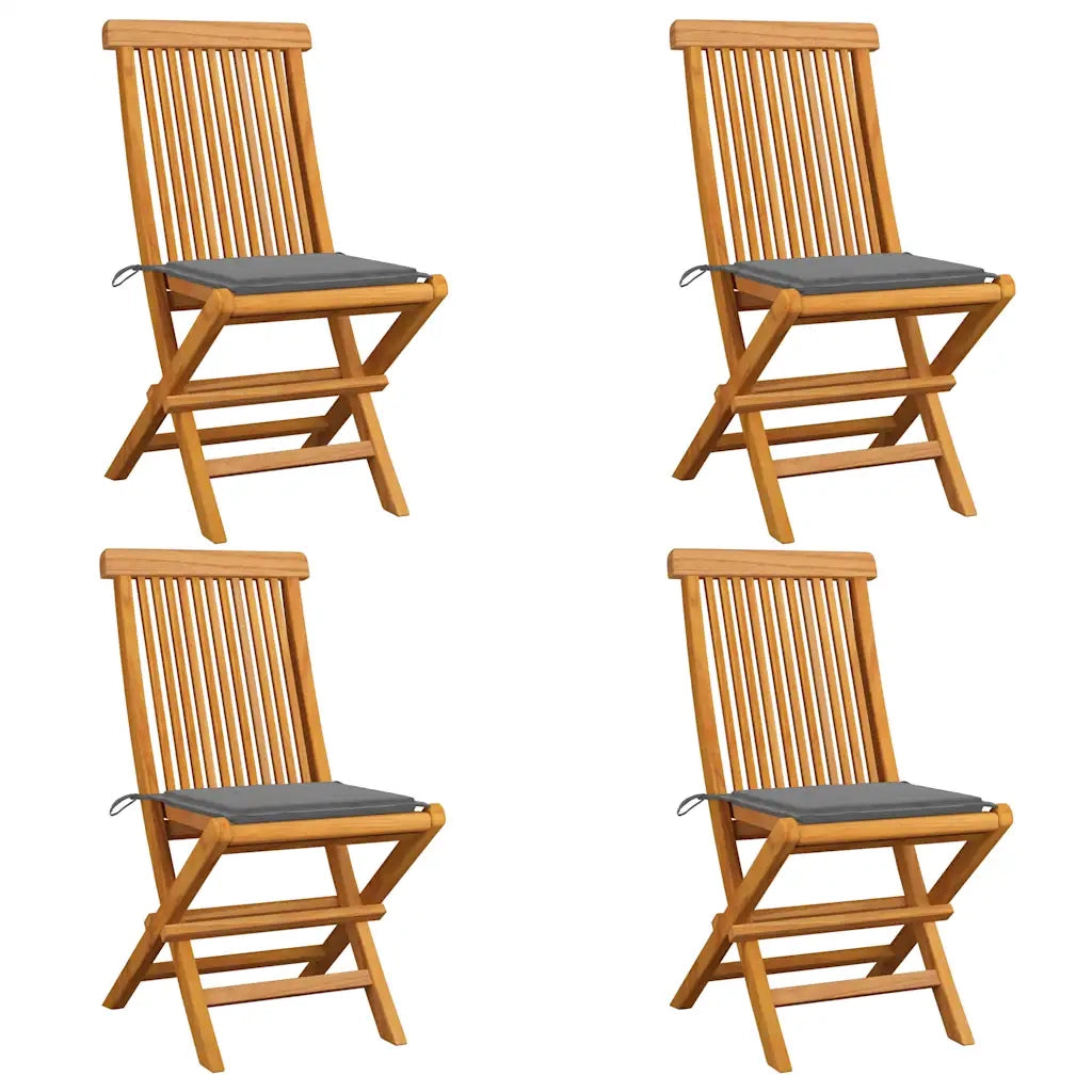 Sedie da Giardino con Cuscini Grigi 4 pz Massello di Teak cod mxl 6188