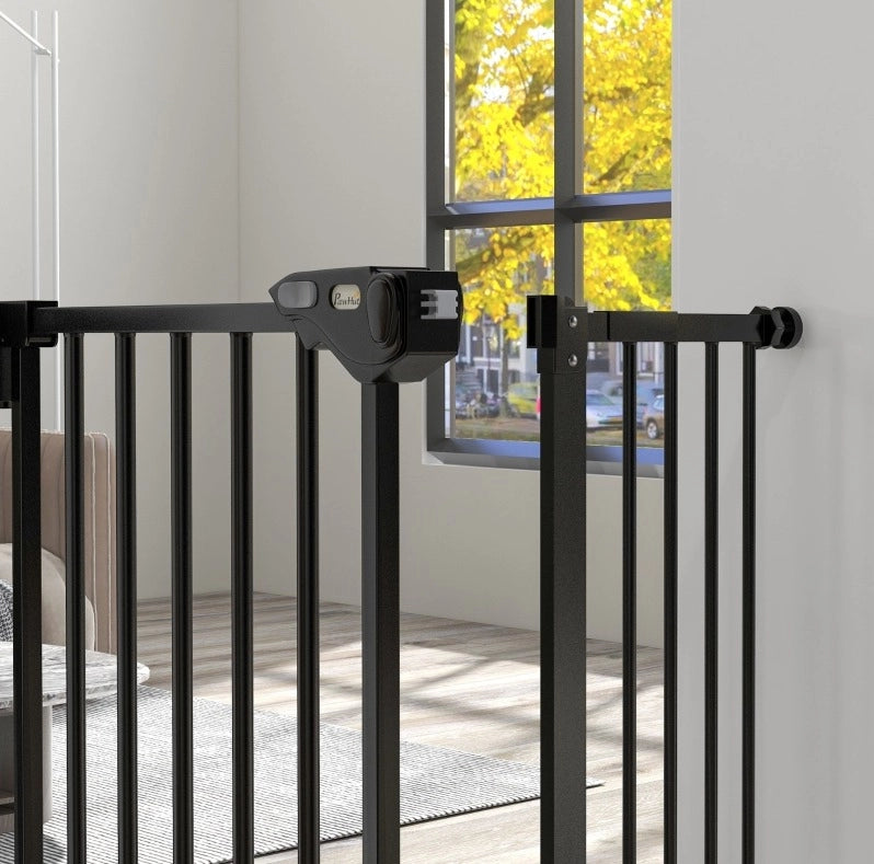 Cancelletto di sicurezza per cani 82x73x6.5 cm con chiusura automatica; metallo nero