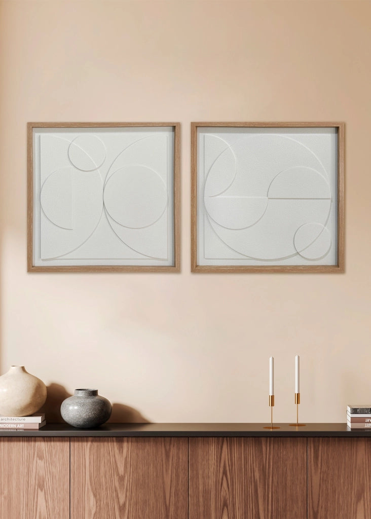 Tela incorniciata Hispanohogar in resina 3D materica geometrica bianca 60x60