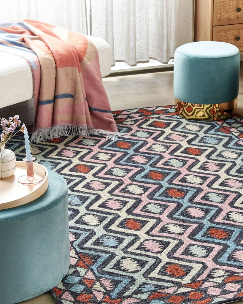 Tappeto moderno con motivo geometrico tribale 200 x 200 cm multicolore camera da letto salotto