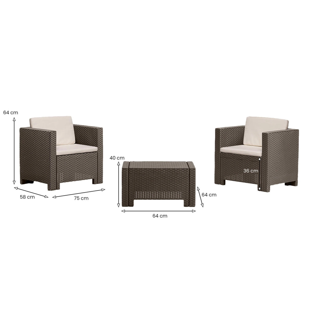 Set salotto da esterno Camini, Salottino outdoor, Set da balcone o giardino, Composizione soggiorno per esterni, Made in Italy, Marrone
