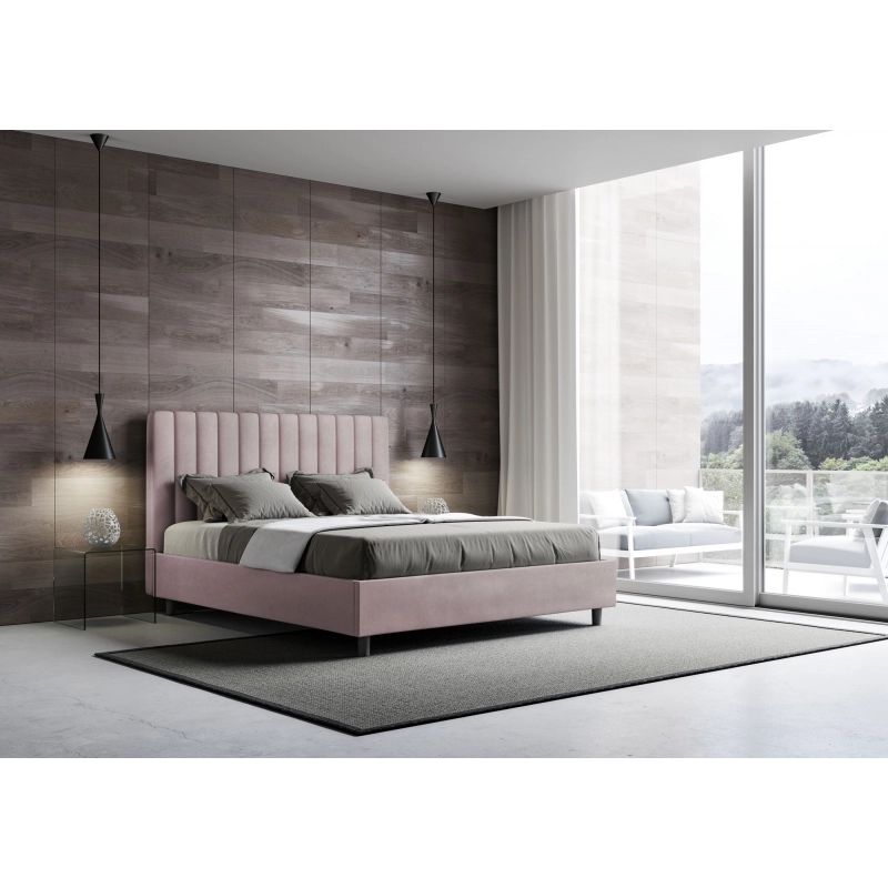 Letto imbottito Matrimoniale 160x190 cm Agueda - Con rete,Glicine,Microfibra