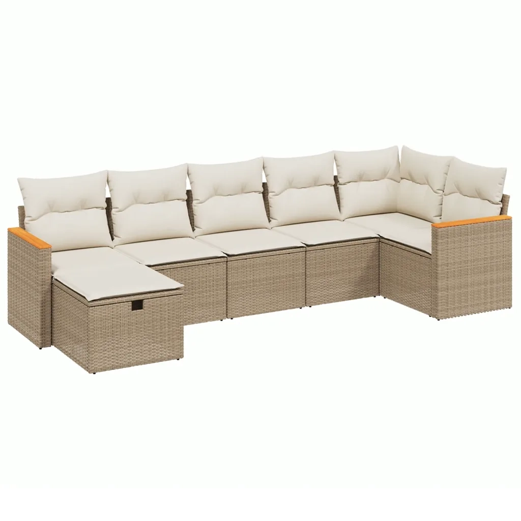 Set Divani da Giardino 7 pz con Cuscini Beige in Polyrattan 3265314