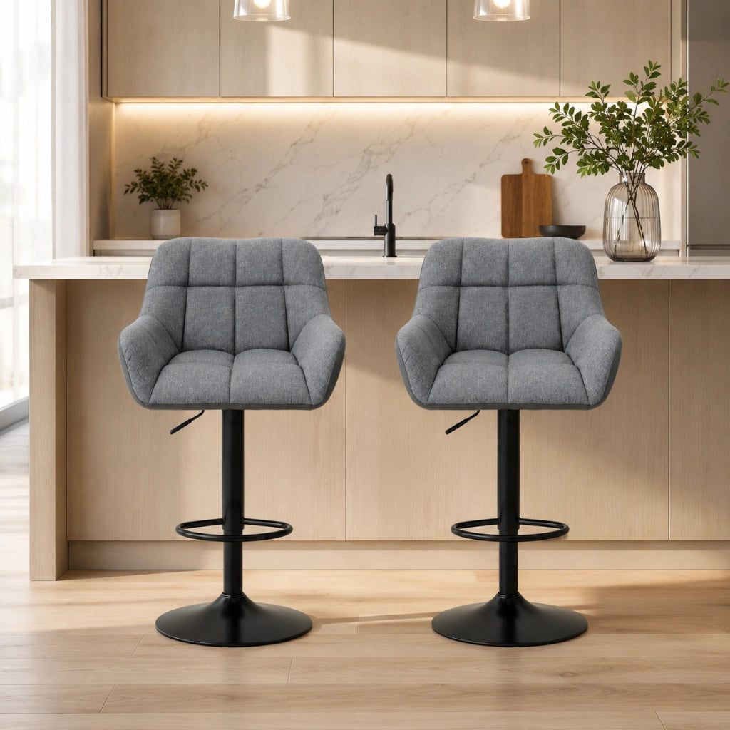 Set di 2 sgabelli da bar 57.5x52.5x93-114 cm girevoli a 360 gradi in pelle rigenerata grigio