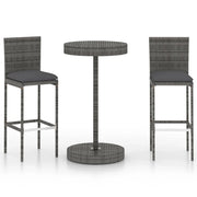 Set da bar da giardino 3 pezzi e cuscini in resina intrecciata grigia 02_0013366