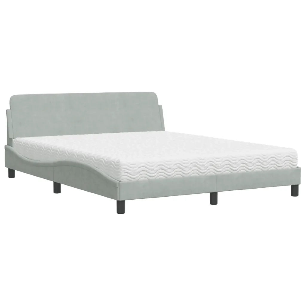 Letto con Materasso Dover Grigio Chiaro 160x200 cm in Velluto
