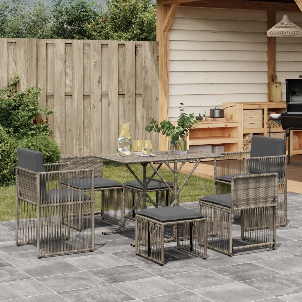 Set da Pranzo da Giardino 7 pz con Cuscini in Polyrattan Grigio 369011