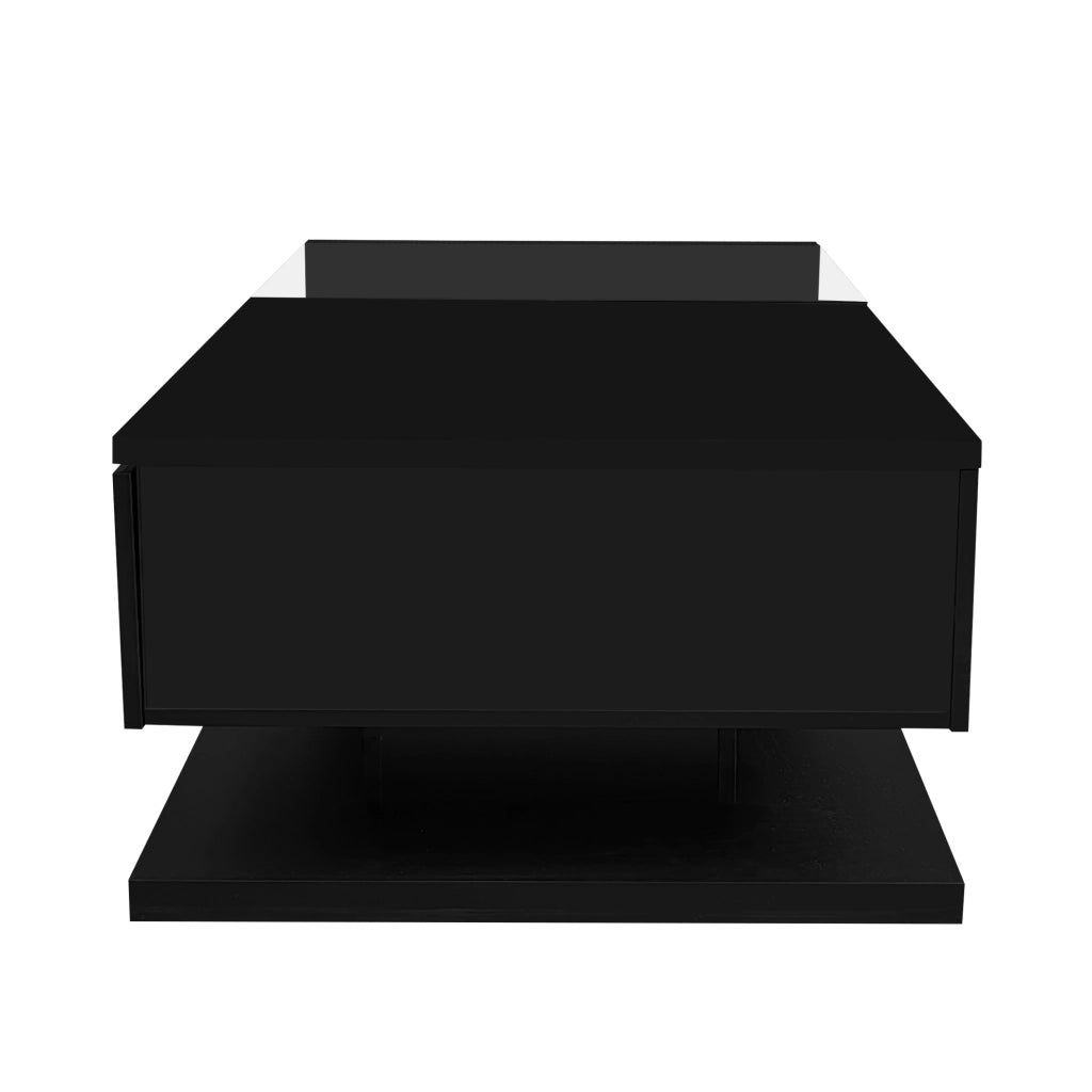 Tavolino da salotto nero lucido con ripiano e LED