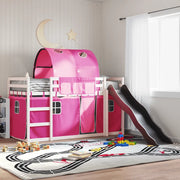 Letto a Castello con Scivolo e Tende Rosa 90x200 cm 3284139