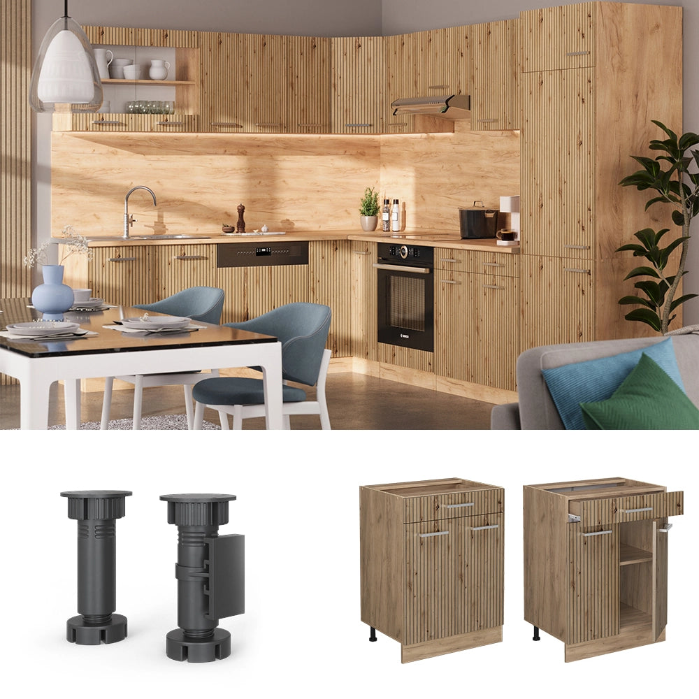 Vicco Mobiletto base per cucina Rovere artigianale 60 cm con cassetto, PL Rovere